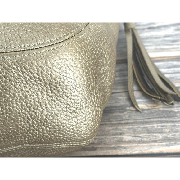 Brighton "Barbados" Gold Pebbled Leather Hobo Shoulder Bag with Braided Strap. - Picture 11 of 16